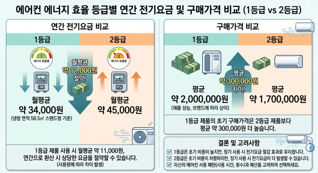 에어컨 1등vs2등급 전기요금 비교 인포그래픽