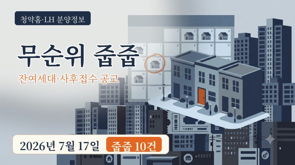 무순위 청약 줍줍 공고 10건 998세대 정리 썸네일 - 7월 20일과 21일 접수